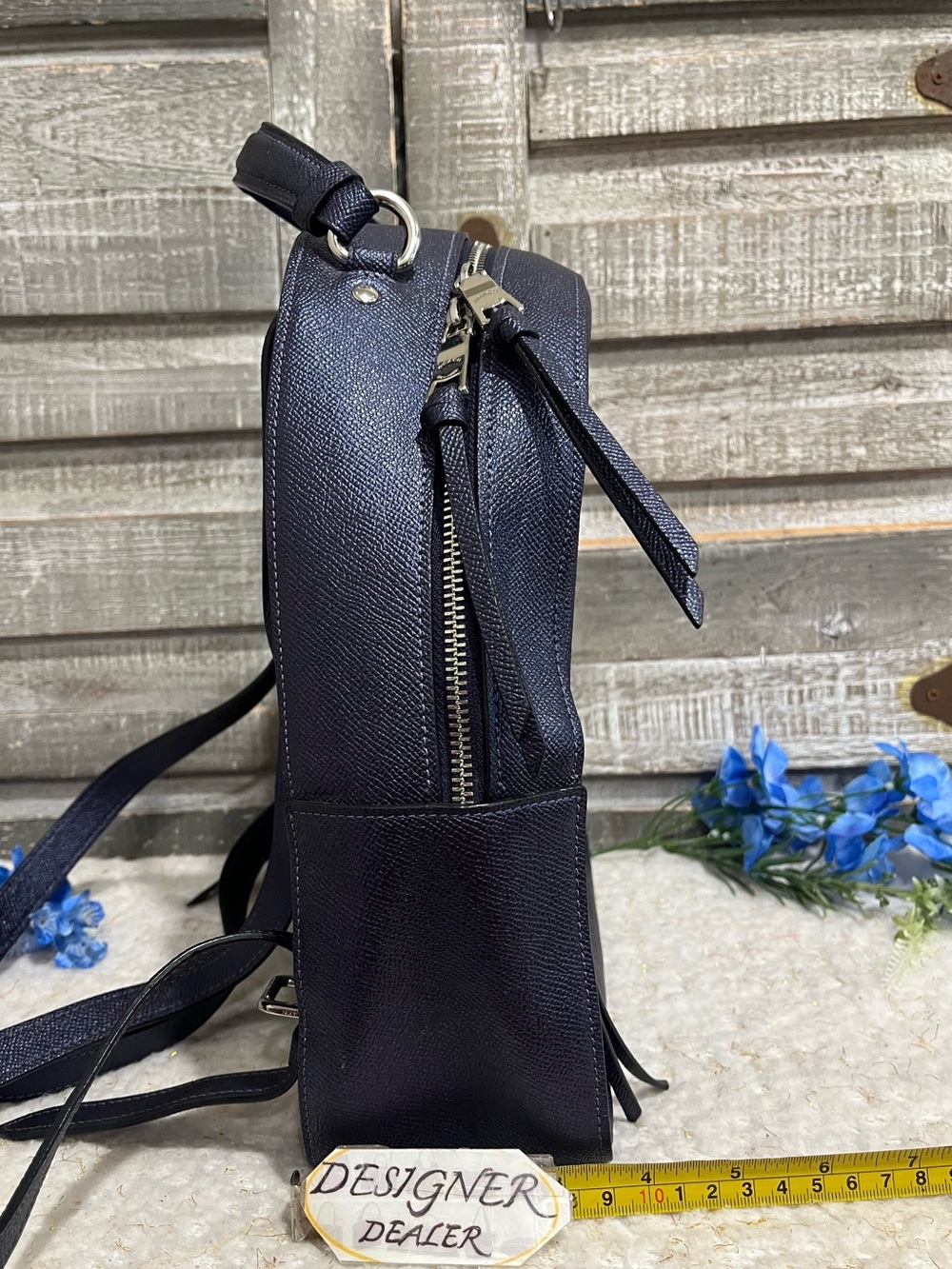 COACH Jordyn Metallic Blue Crossgrain Leather Backpack 84221 - Picture 9 of 12